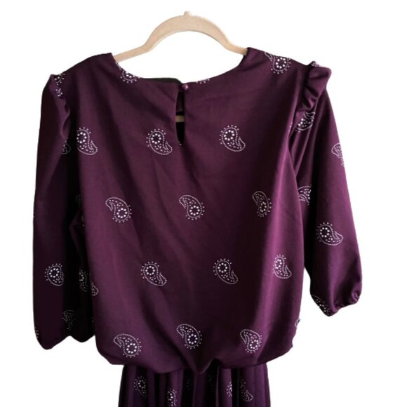 Vintage 80s midi pleated paisley print dress - Picture 4 of 16